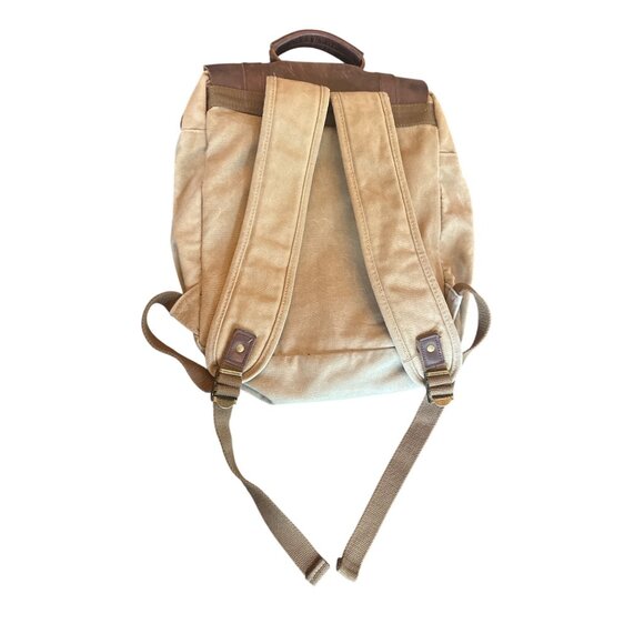 Vintage-Style S-Zone Brown Canvas Backpack Leather Straps & Buckle Closure - Picture 3 of 6